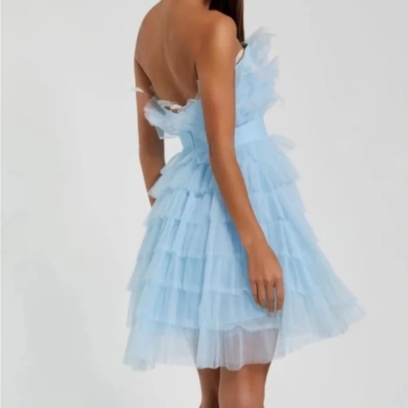 Mac Duggal Baby Blue Tiered Tulle Mini Dress - Picture 3 of 5